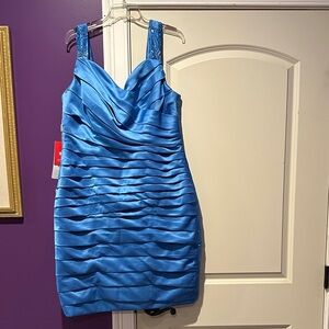 JJs House Vibrant Blue Ruched Mini Dress